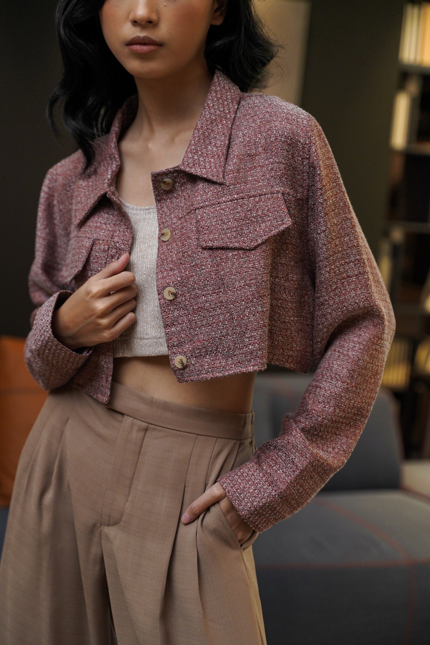 COCO CROPPED JACKET IN SUNSET RED