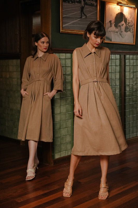 ALIYAA DRESS SLEEVELESS IN PALE NOUGAT