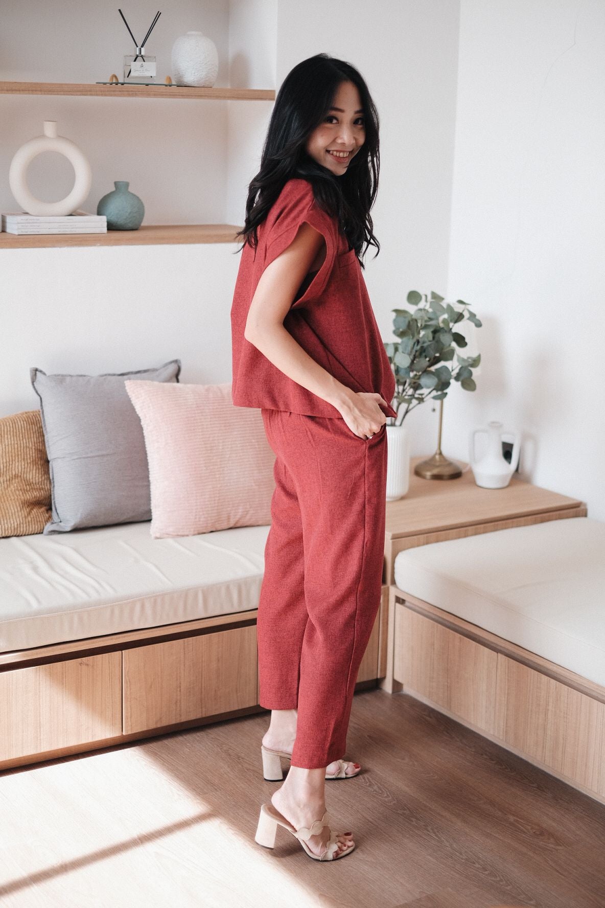 LONG KATIA PANTS IN FRENCH CHERRY